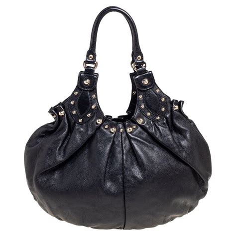 Gucci Black Leather Studded Pelham Hobo 